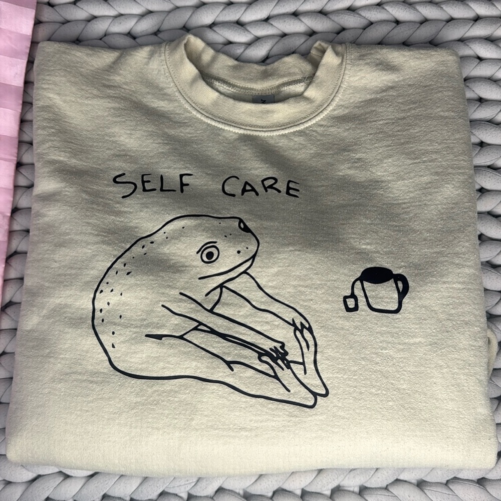 Funny Graphic “Self Care” Frog Pullover